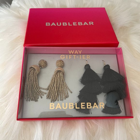 BaubleBar Jewelry - BaubleBar Earring Gift Set - Gold Beaded + Black Tassel NEW